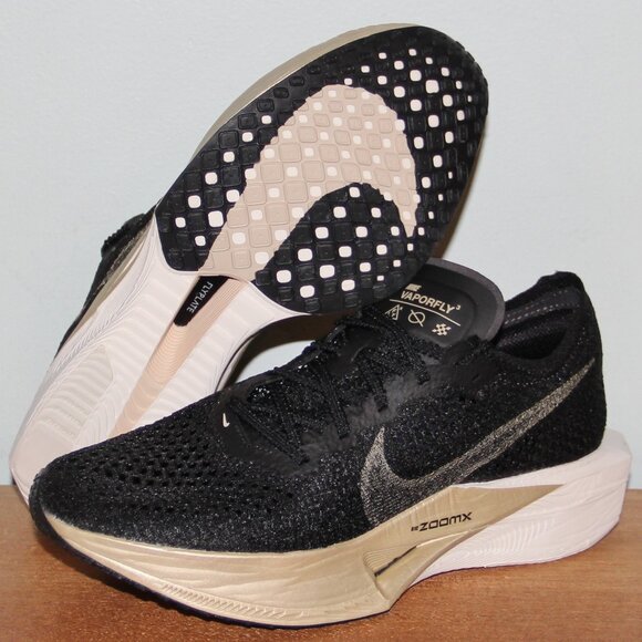 Nike ZoomX VaporFly Next% 3 Running Shoes Women 8 9 Black Metallic Gold - Picture 1 of 6